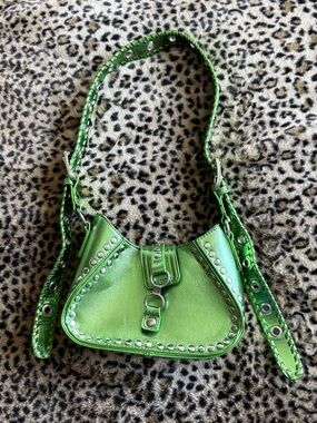 Green Studded Shoulder Bag - Women's Fashion Handbag